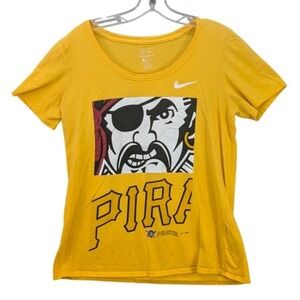 The Nike Tee Pirate T-Shirt Women's Size M‎ Short Sleeve Mustard Athletic Cut